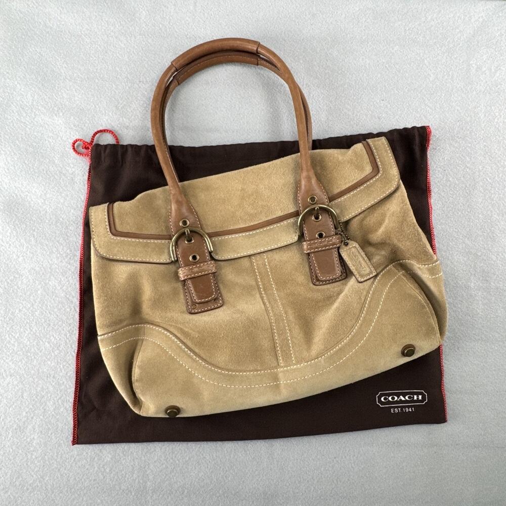 Coach Soho Suede Satchel Bag Womens Medium Beige Leather Top Handle 9674